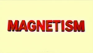 The image displays the word MAGNETISM in red colour block letters positioned in the centre of a light yellow background-1