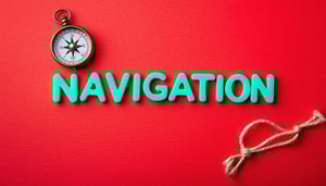 The image shows the word NAVIGATION written in pretty seafoam greenblue letters in the centre of a pretty cherry red coloured background i want the font to look young and be in line with education theme i also want a small compass near the work in a-1