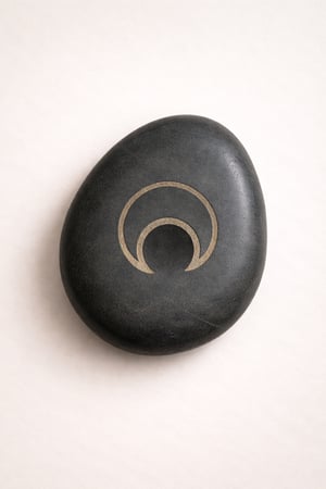 Dark stone engraved with an open circular form, symbolising receptivity and passage.