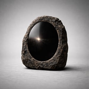 Obsidian mirror set in rough stone, symbolising the Mirror of Earth and Stars in the Aerion Ode series