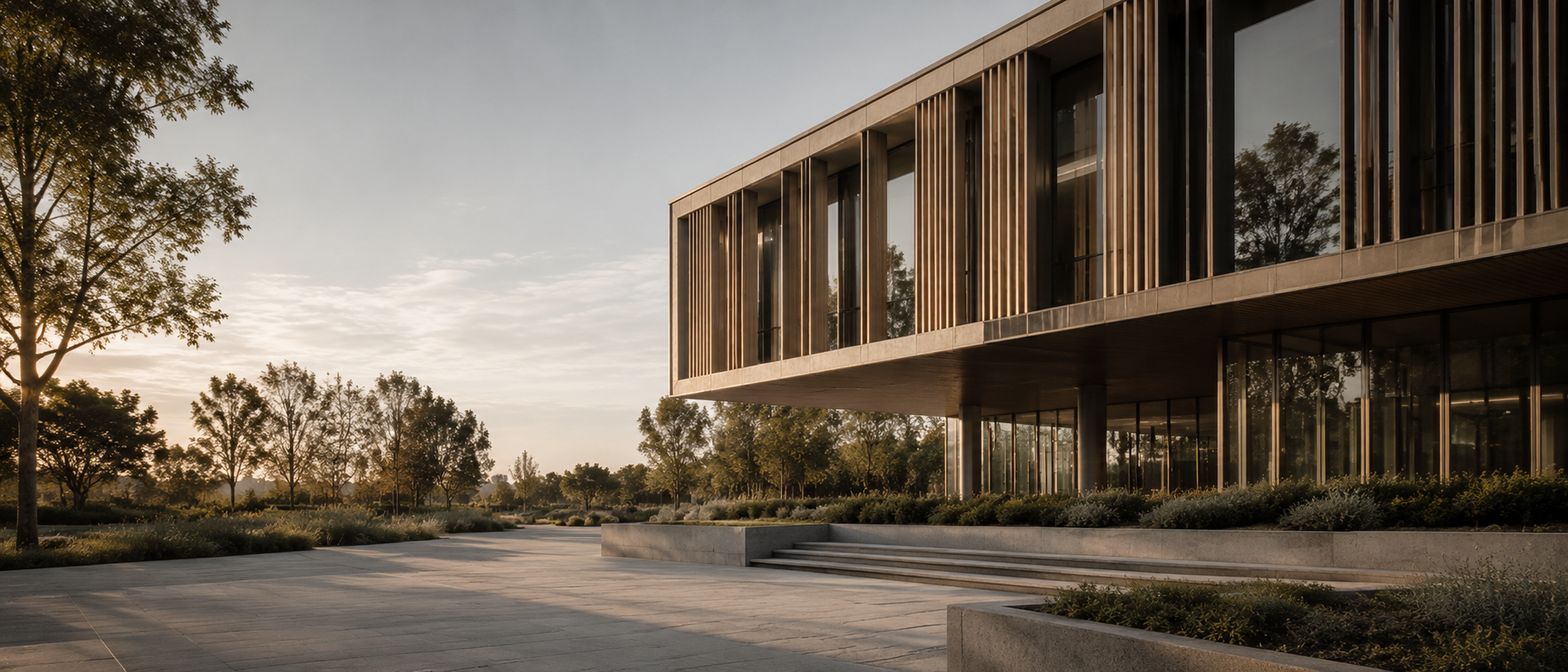 Australian commercial building with refined façade shading, disciplined glazing and performance-led architectural design.